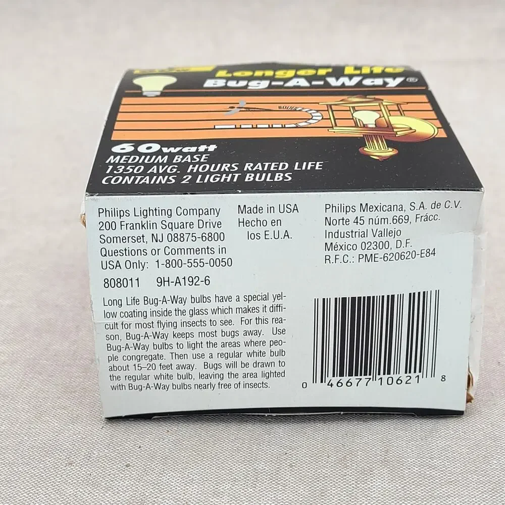 Philips Longer Life Bug-A-Way 60W Yellow Light Bulbs - 2-Pack - 1350 Avg. Hours
